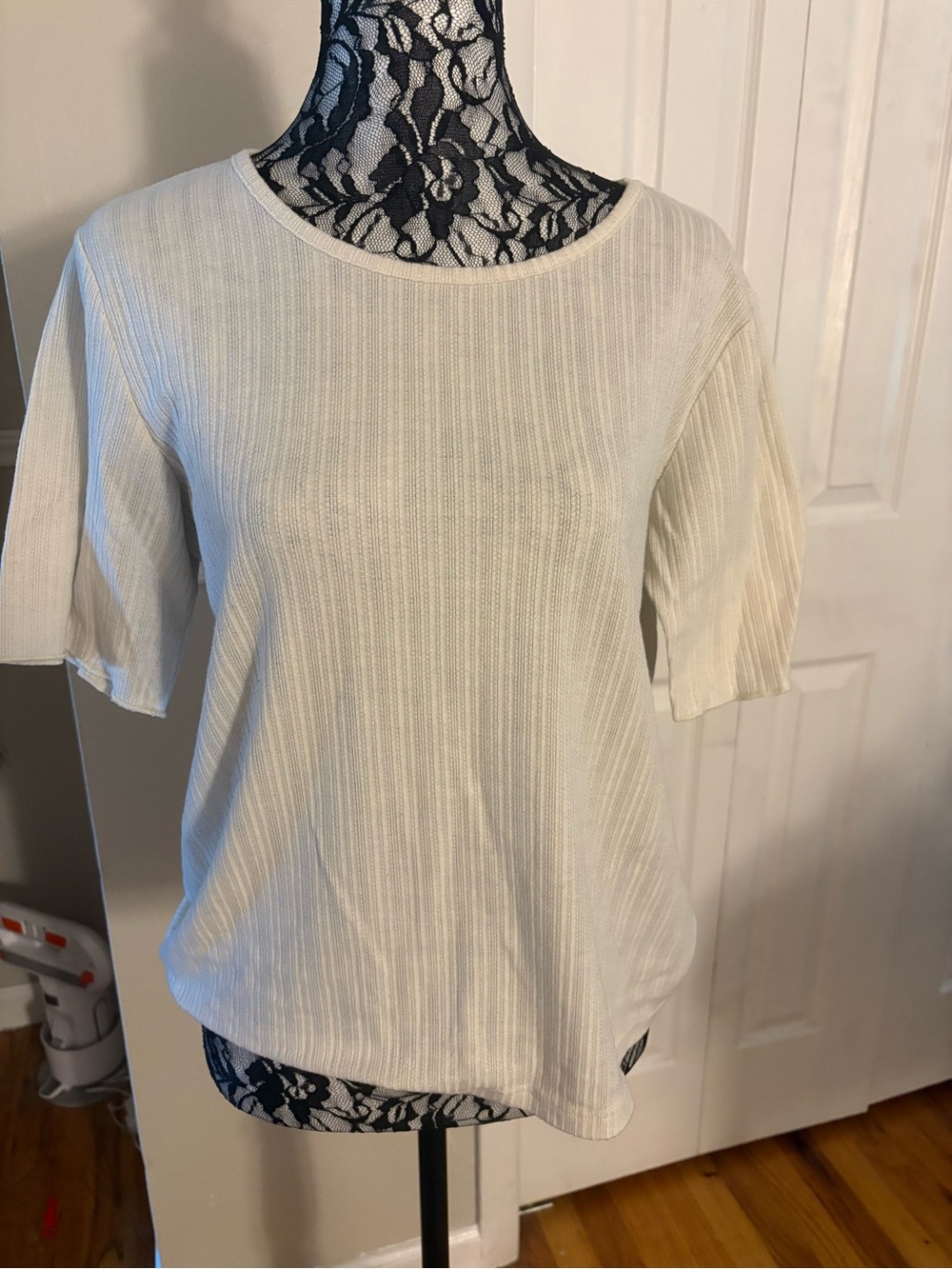 Women's Cream Short Sleeve Ribbed Top